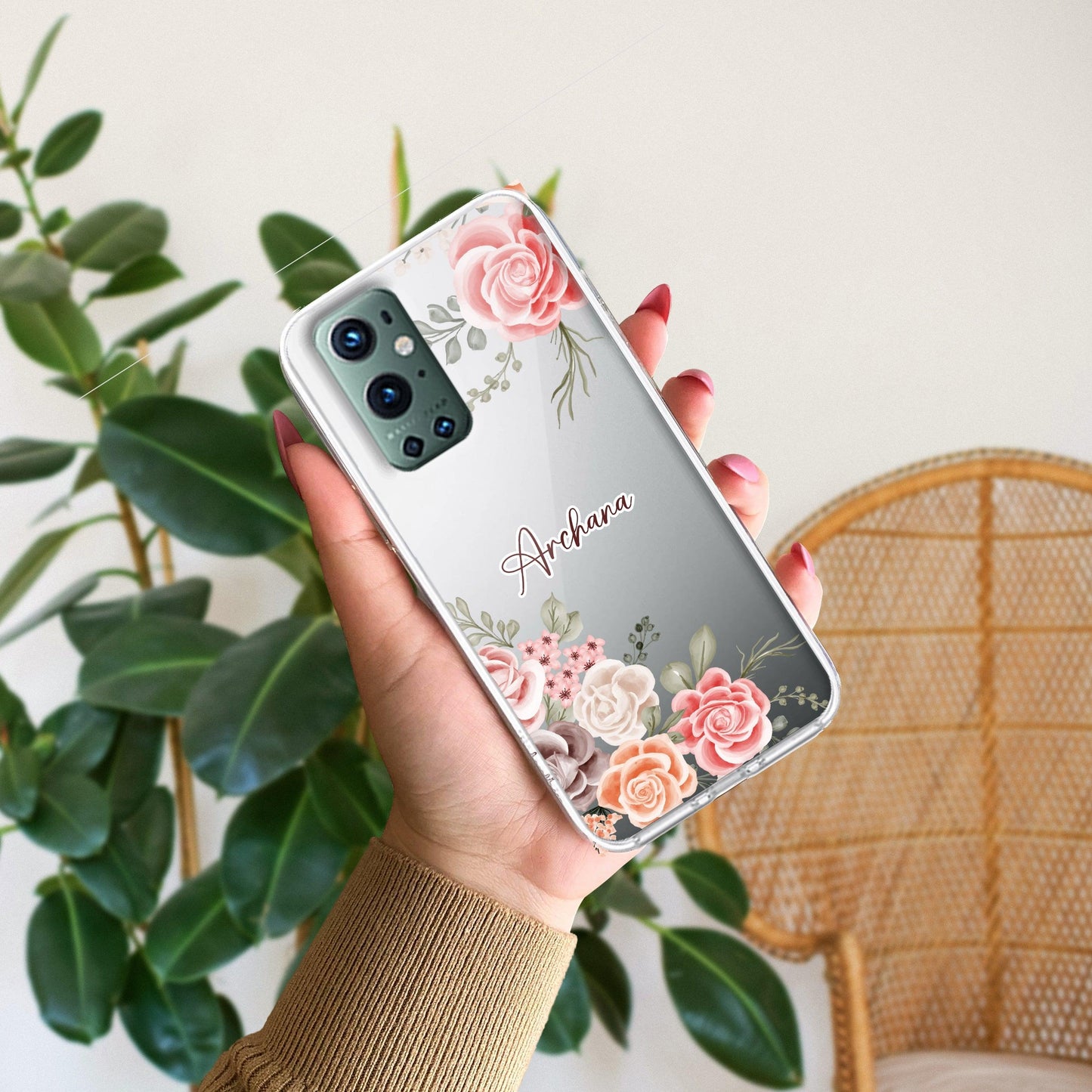 Pink Floral Transparent Silicon Case For OnePlus