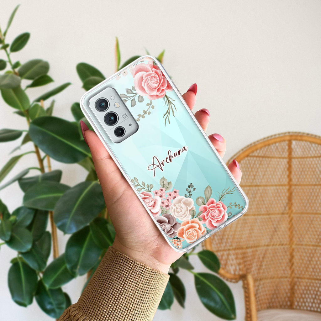 Pink Floral Transparent Silicon Case For OnePlus 9RT 5G