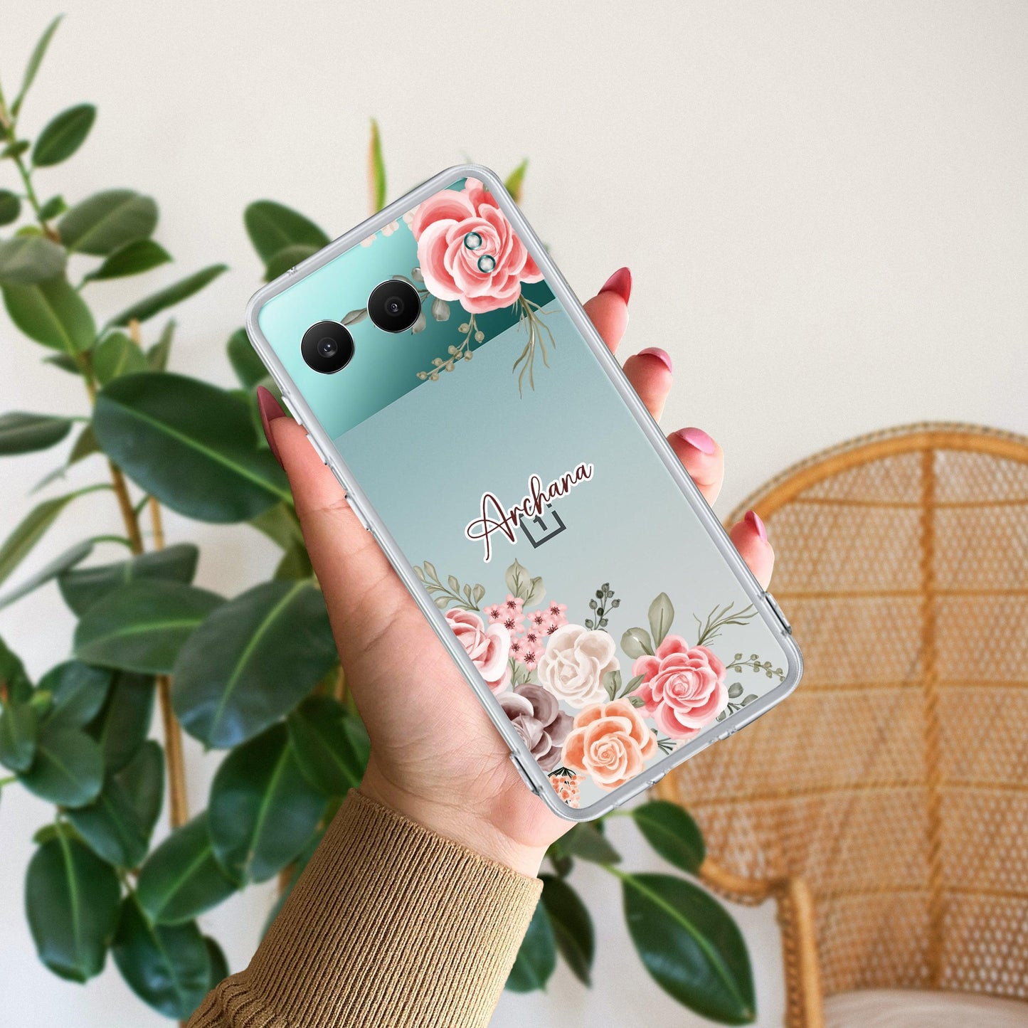 Pink Floral Transparent Silicon Case For OnePlus