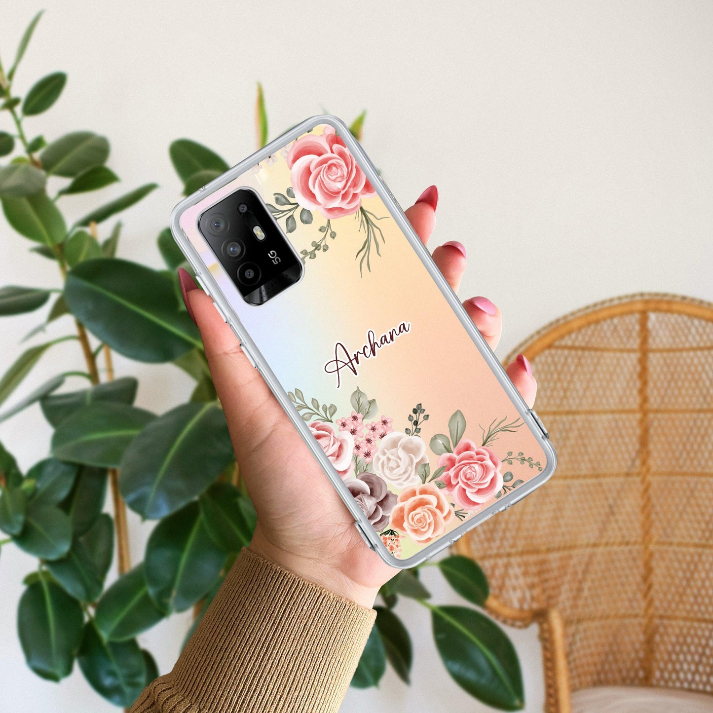 Pink Floral Transparent Silicon Case For Oppo