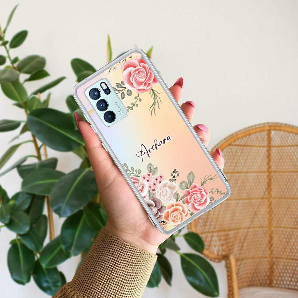 Pink Floral Anti Yellow Case For Oppo Reno 6 Pro 5G