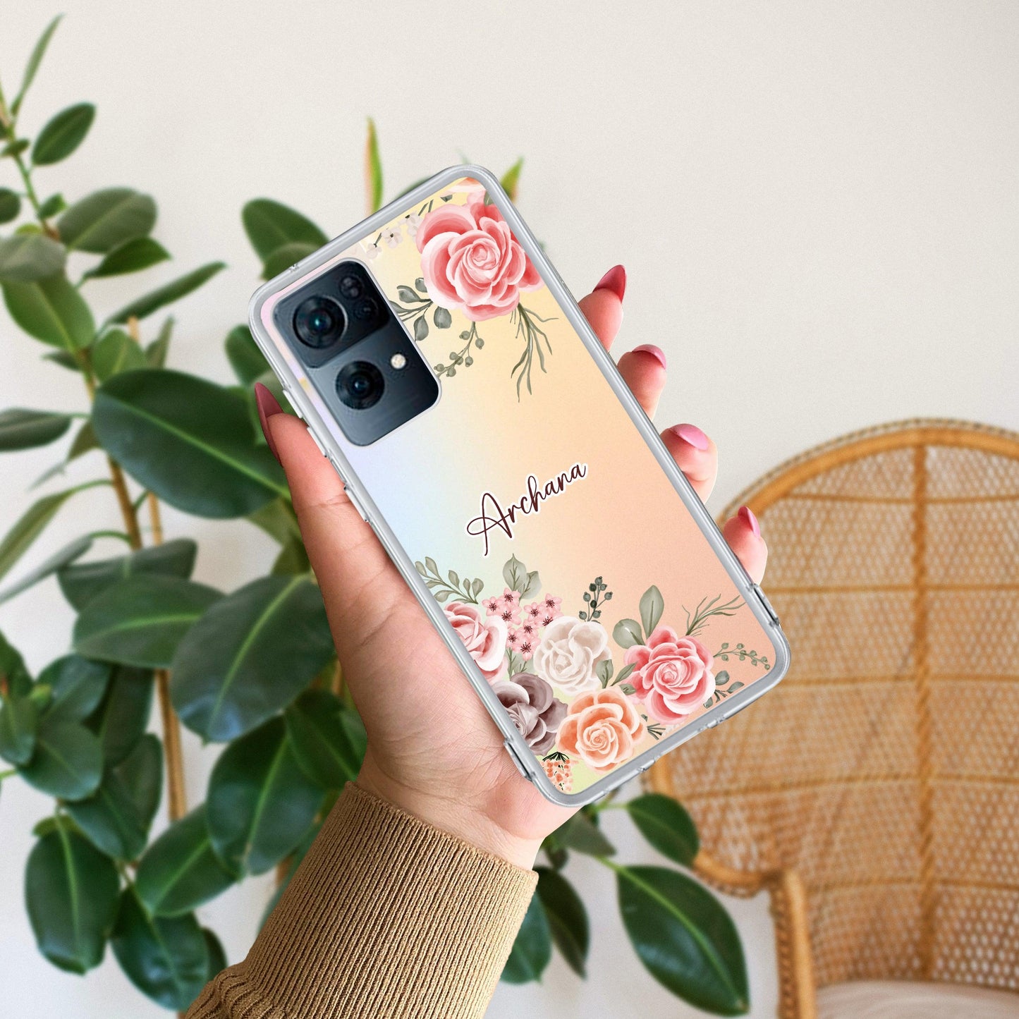 Pink Floral Transparent Silicon Case For Oppo
