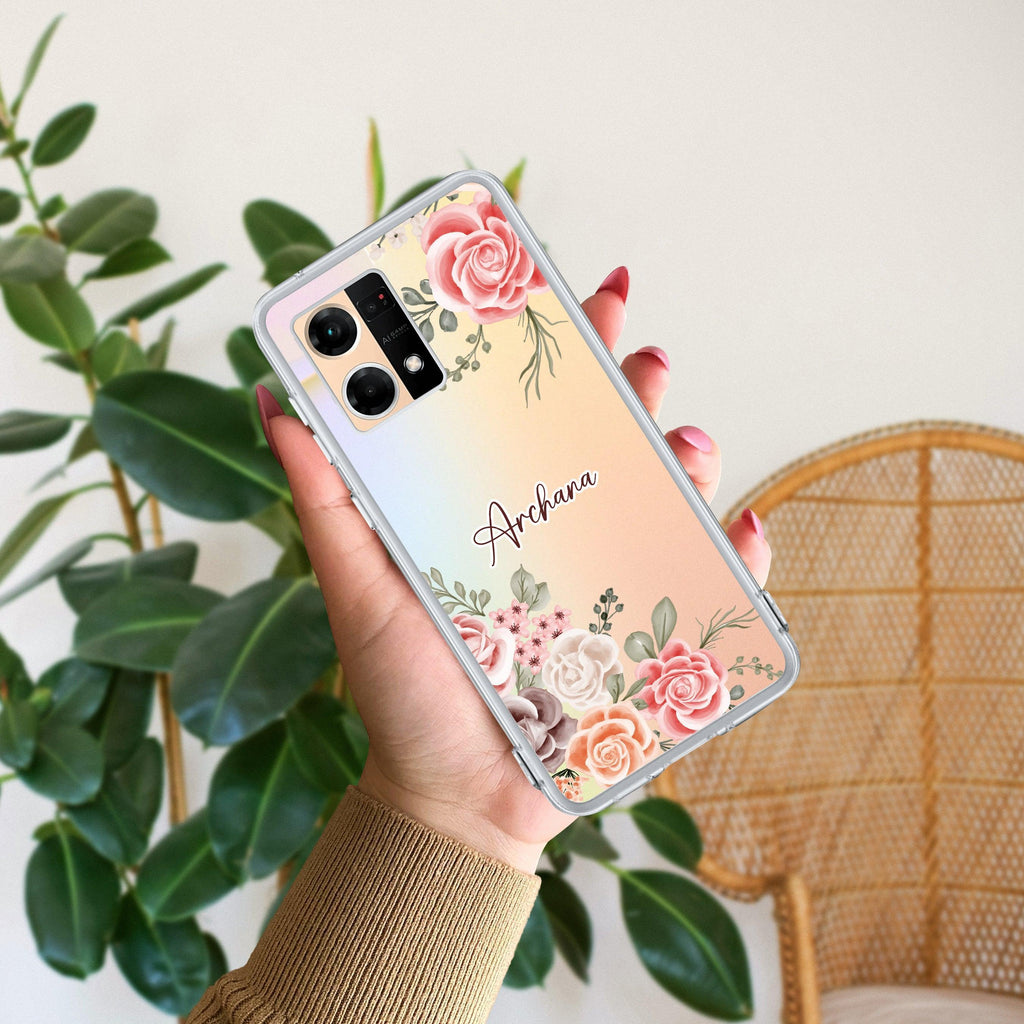 Pink Floral Anti Yellow Case For Oppo Reno 7 5G