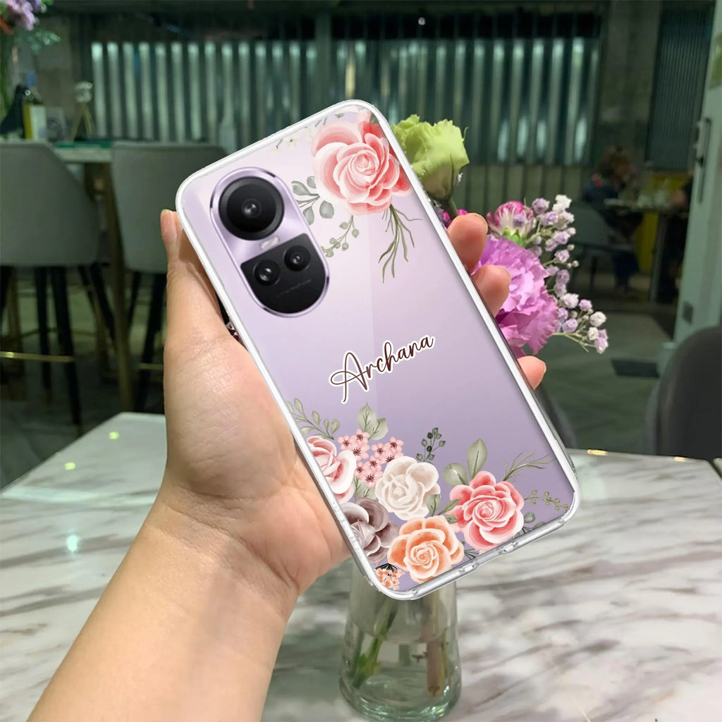 Pink Floral Transparent Silicon Case For Oppo Reno 8T 5G