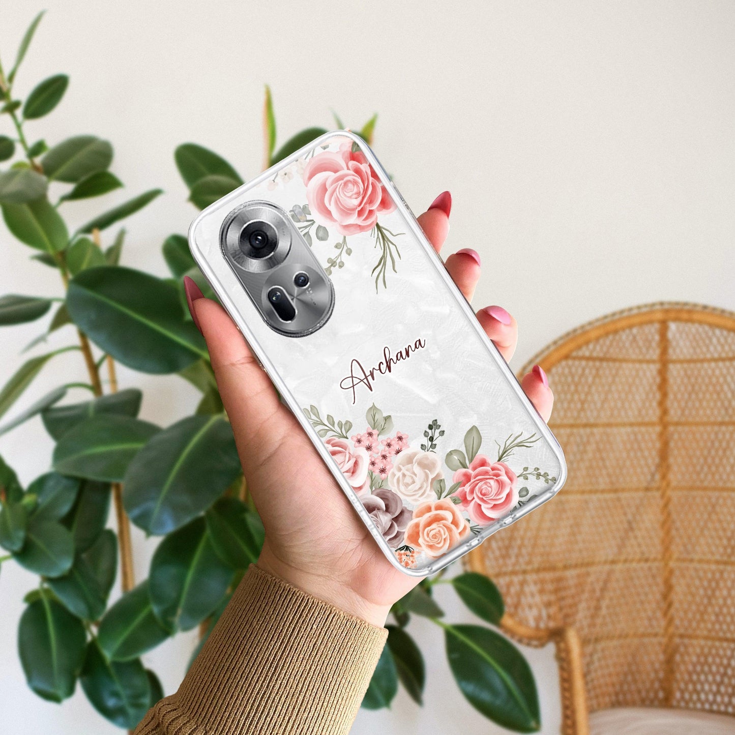 Pink Floral Transparent Silicon Case For Oppo