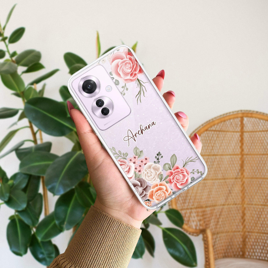 Pink Floral Anti Yellow Case For Oppo F25 Pro 5G