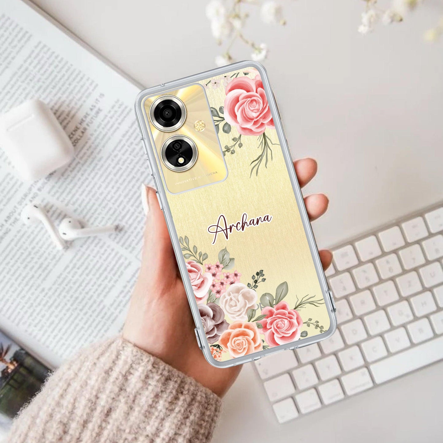 Pink Floral Transparent Silicon Case For Oppo