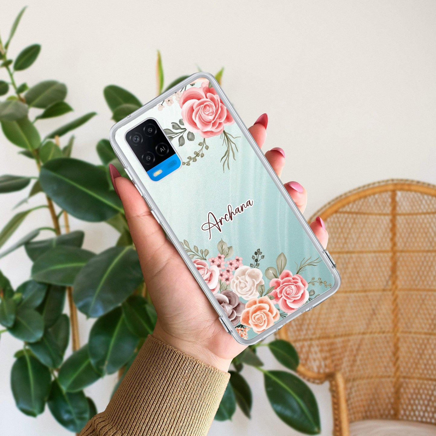 Pink Floral Transparent Silicon Case For Oppo