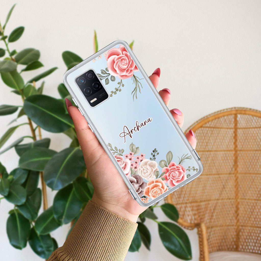 Pink Floral Anti Yelllow Case For Realme 8 5G / Realme 8s 5G / Realme 9 5G / Realme Narzo 30 5G