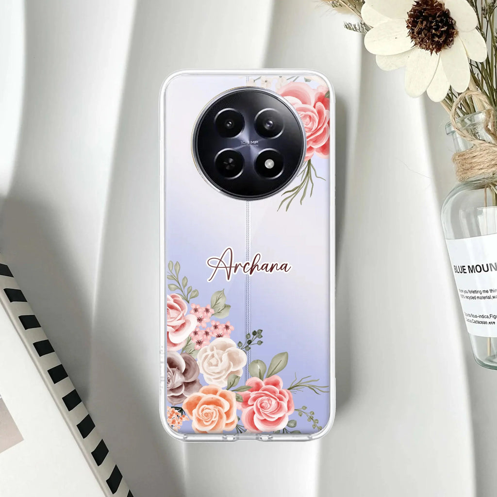 Pink Floral Transparent Silicon Case For Realme 10 4G