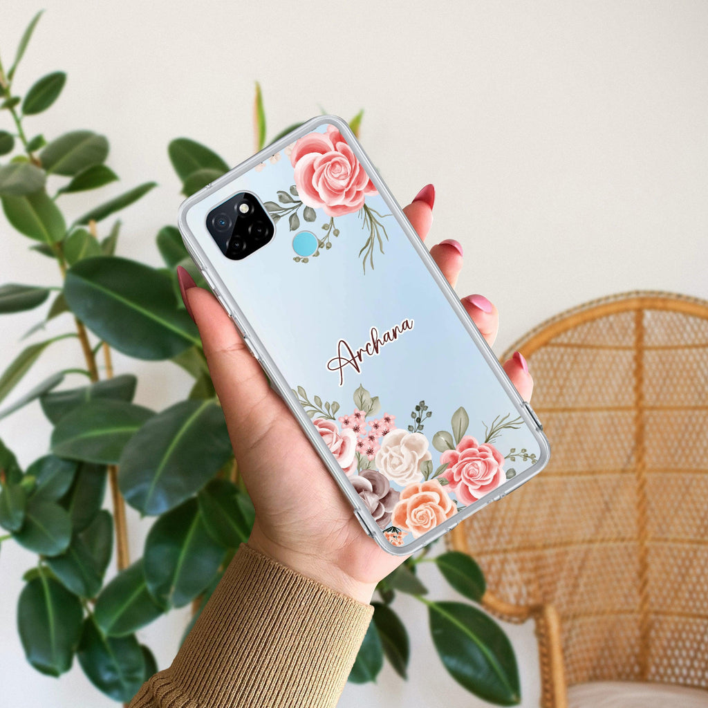 Pink Floral Transparent Silicon Case For Realme P3 Pro 5G