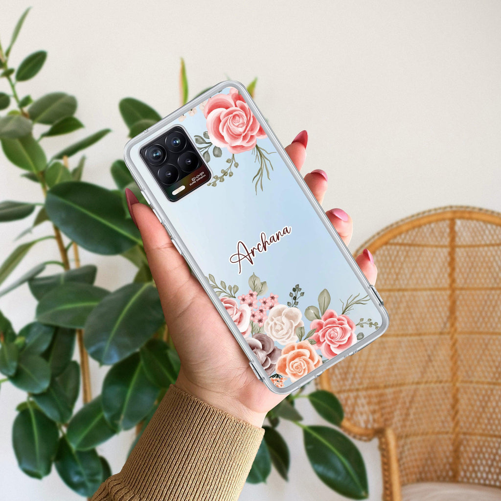 Pink Floral Transparent Silicon Case For Realme GT Master Edition