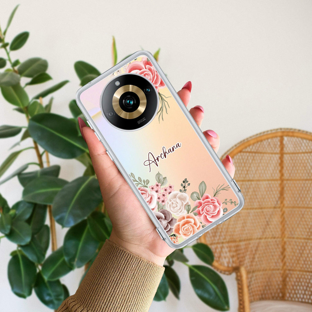 Pink Floral Transparent Silicon Case For Realme P3 5G