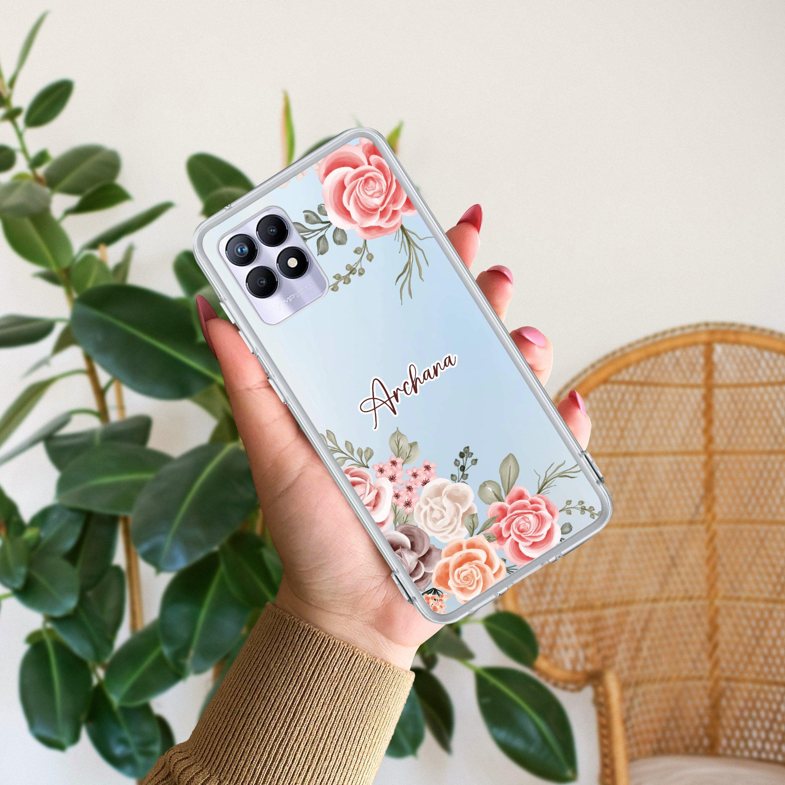 Pink Floral Anti Yelllow Case For Realme 8i / Realme Narzo 50