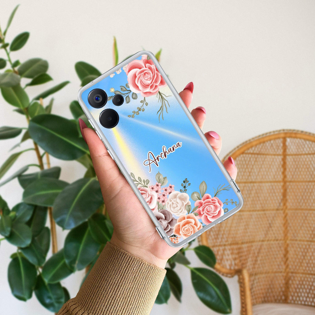 Pink Floral Transparent Silicon Case For Realme 14 Pro Lite 5G
