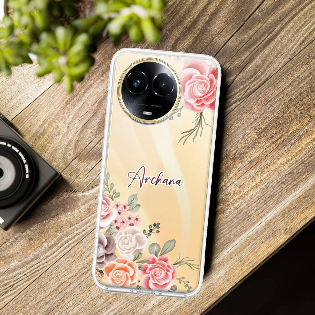 Pink Floral Anti Yelllow Case For Realme 11 5G