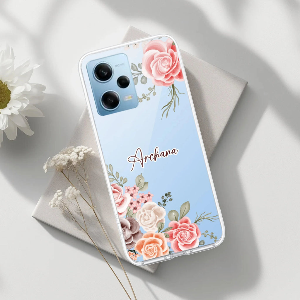 Pink Floral Transparent Silicon Case For Redmi Note 14 Pro 5G