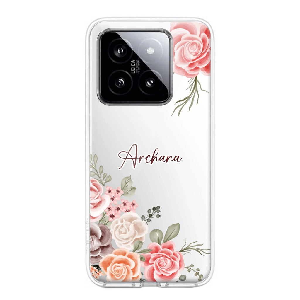 Pink Floral Transparent Silicon Case For Redmi Note 13 5G