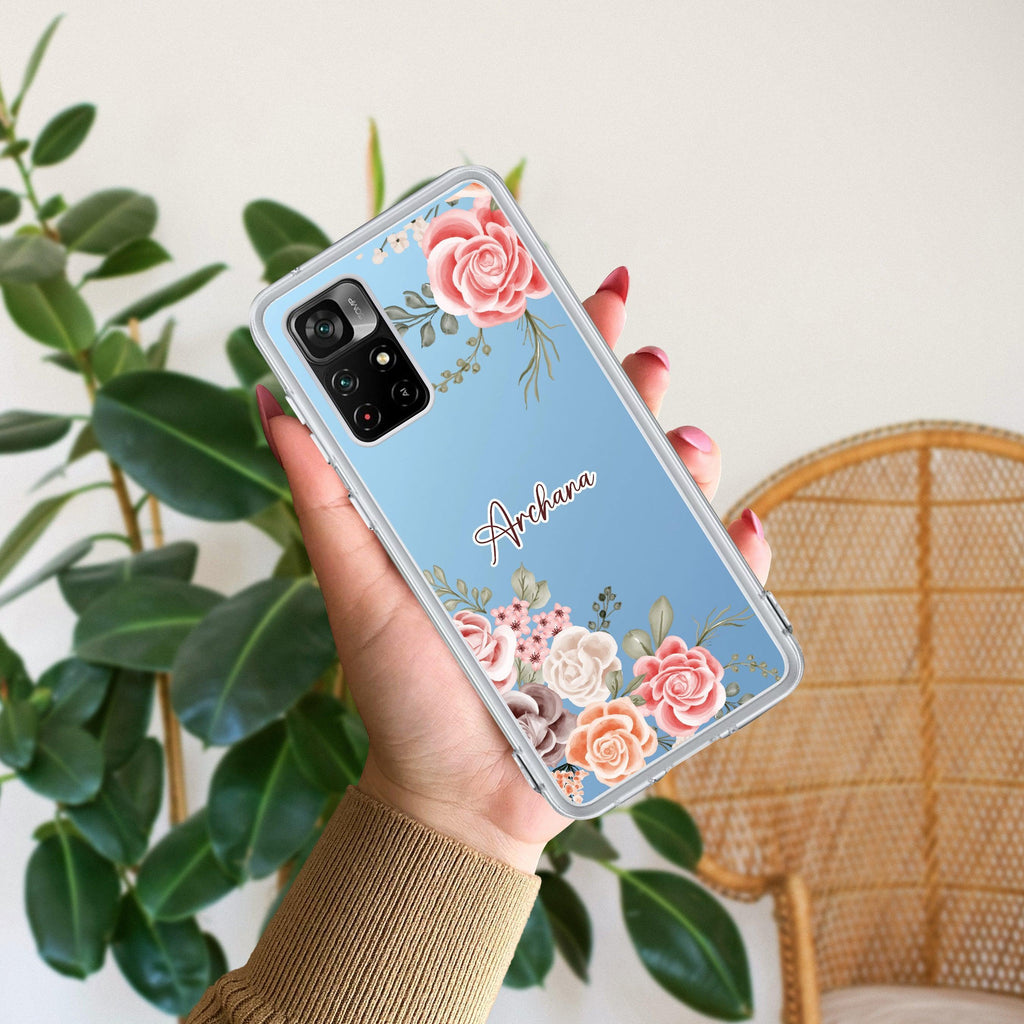 Pink Floral Transparent Silicon Case For Mi 10i