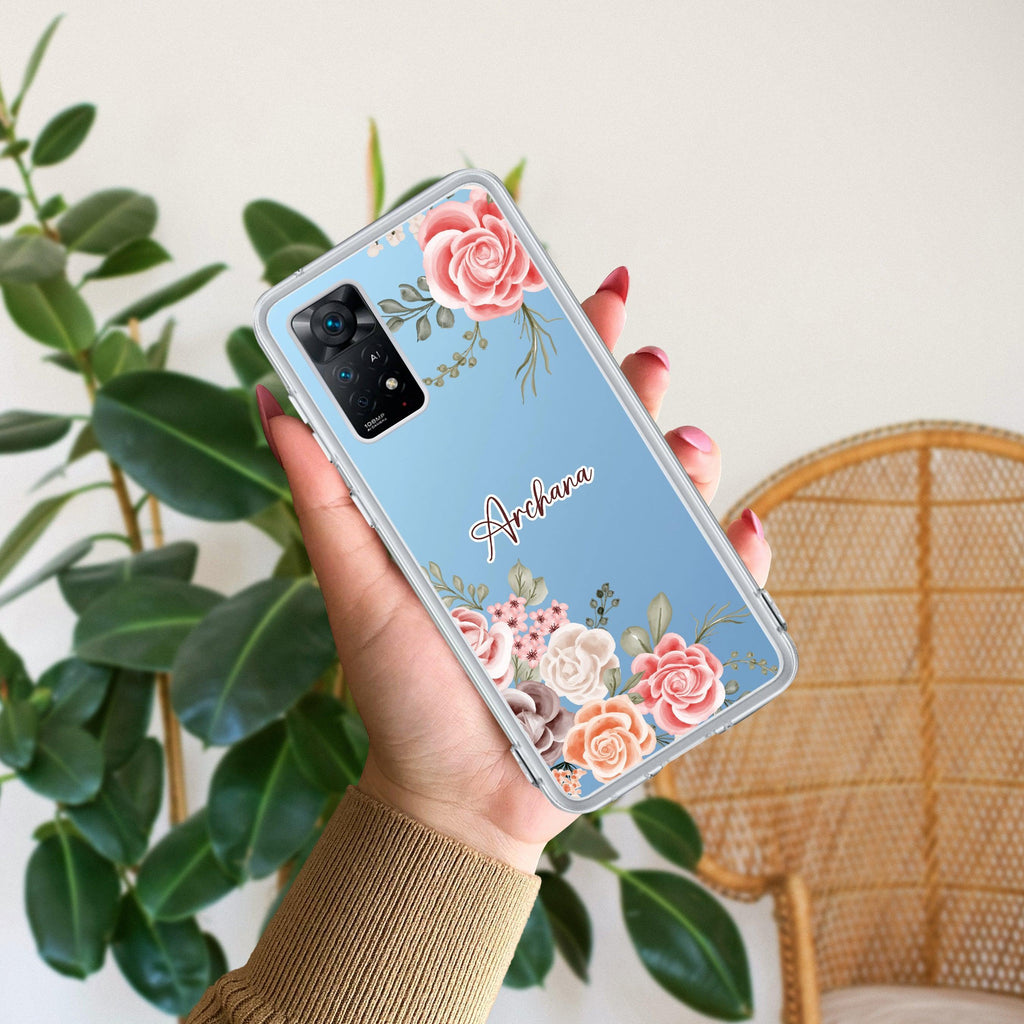 Pink Floral Transparent Silicon Case For Redmi Note 12 5G