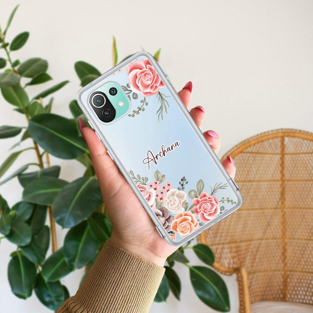 Pink Floral Transparent Silicon Case For Mi 11 Lite / Xiaomi 11 Lite NE 5G