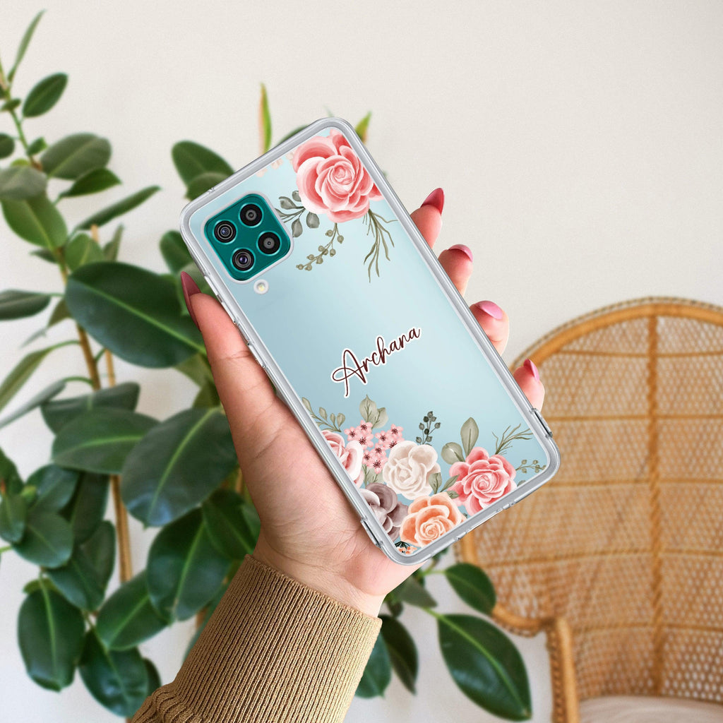 Pink Floral Transparent Silicon Case For Samsung Galaxy A12 / M12 / F12