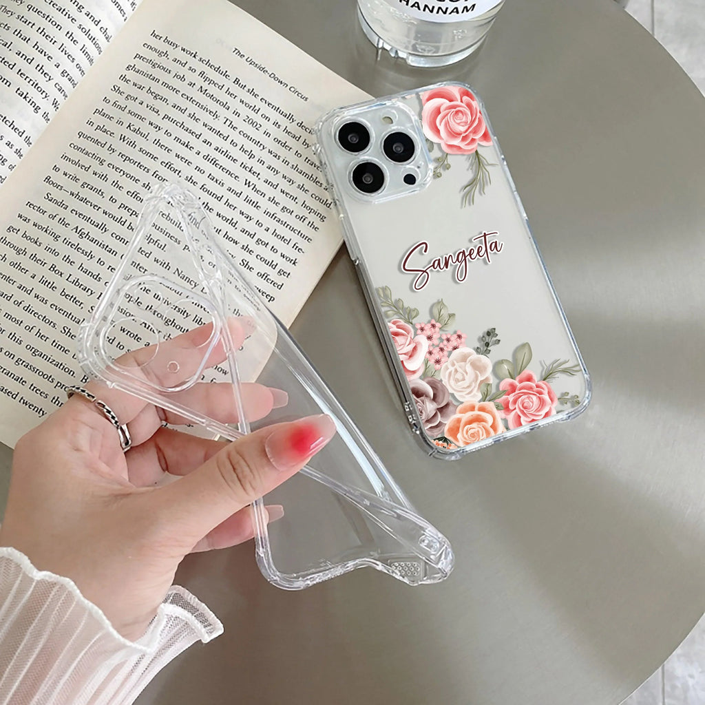 Pink Floral Transparent Silicon Case For Samsung Galaxy M33