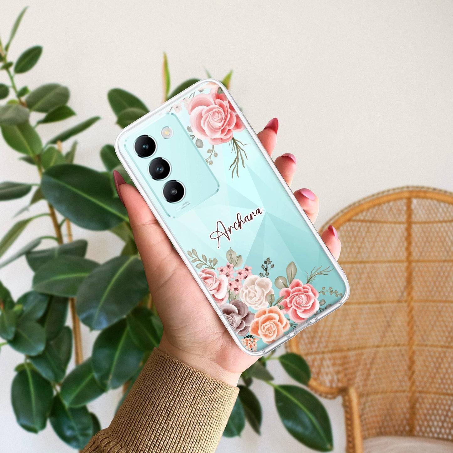 Pink Floral Transparent Silicon Case For Vivo