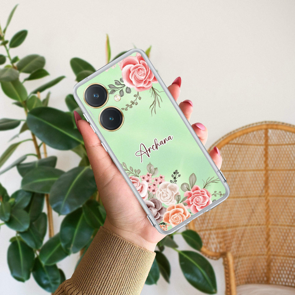 Pink Floral Transparent Silicon Case For Vivo Y22