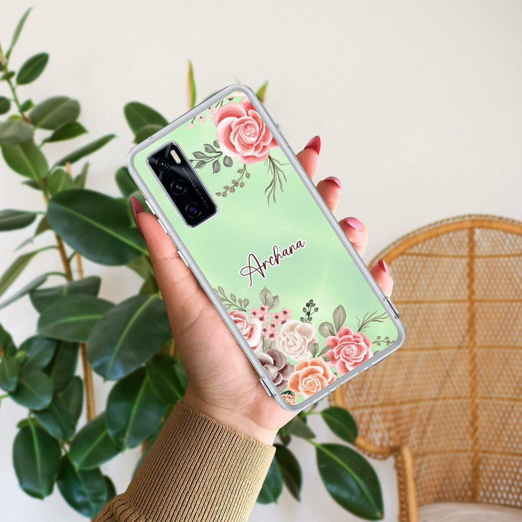 Pink Floral Transparent Silicon Case For Vivo V23 5G