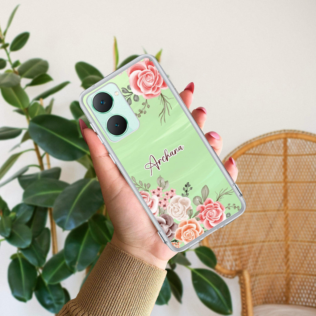 Pink Floral Transparent Silicon Case For Vivo V29 5G