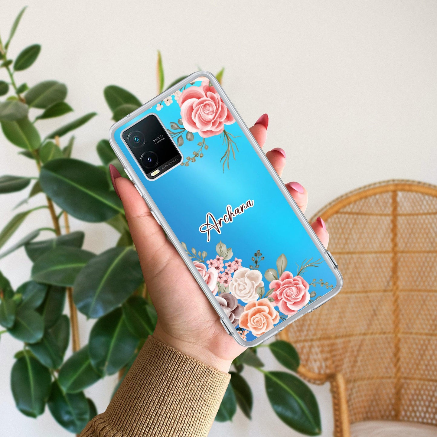 Pink Floral Transparent Silicon Case For Vivo
