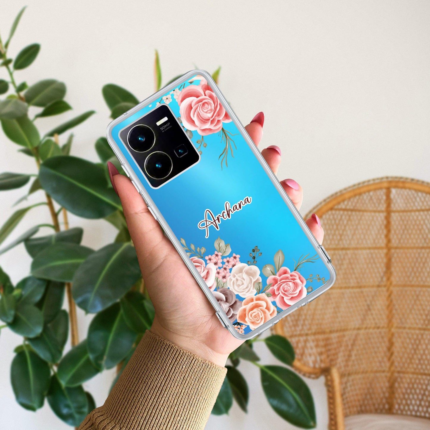 Pink Floral Transparent Silicon Case For Vivo