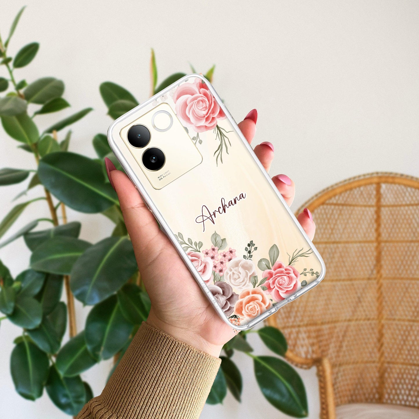 Pink Floral Transparent Silicon Case For Vivo