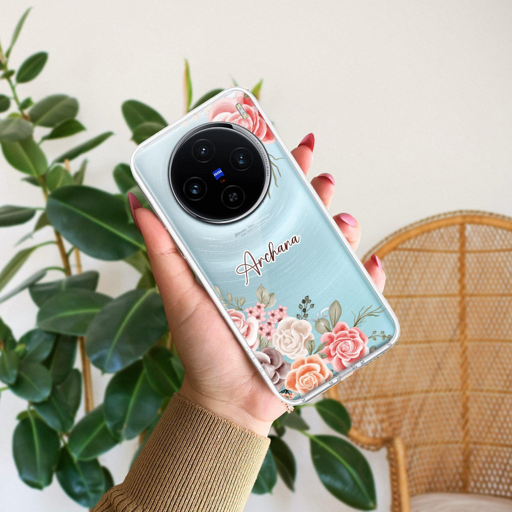 Pink Floral Anti Yellow Case For Vivo X100 5G