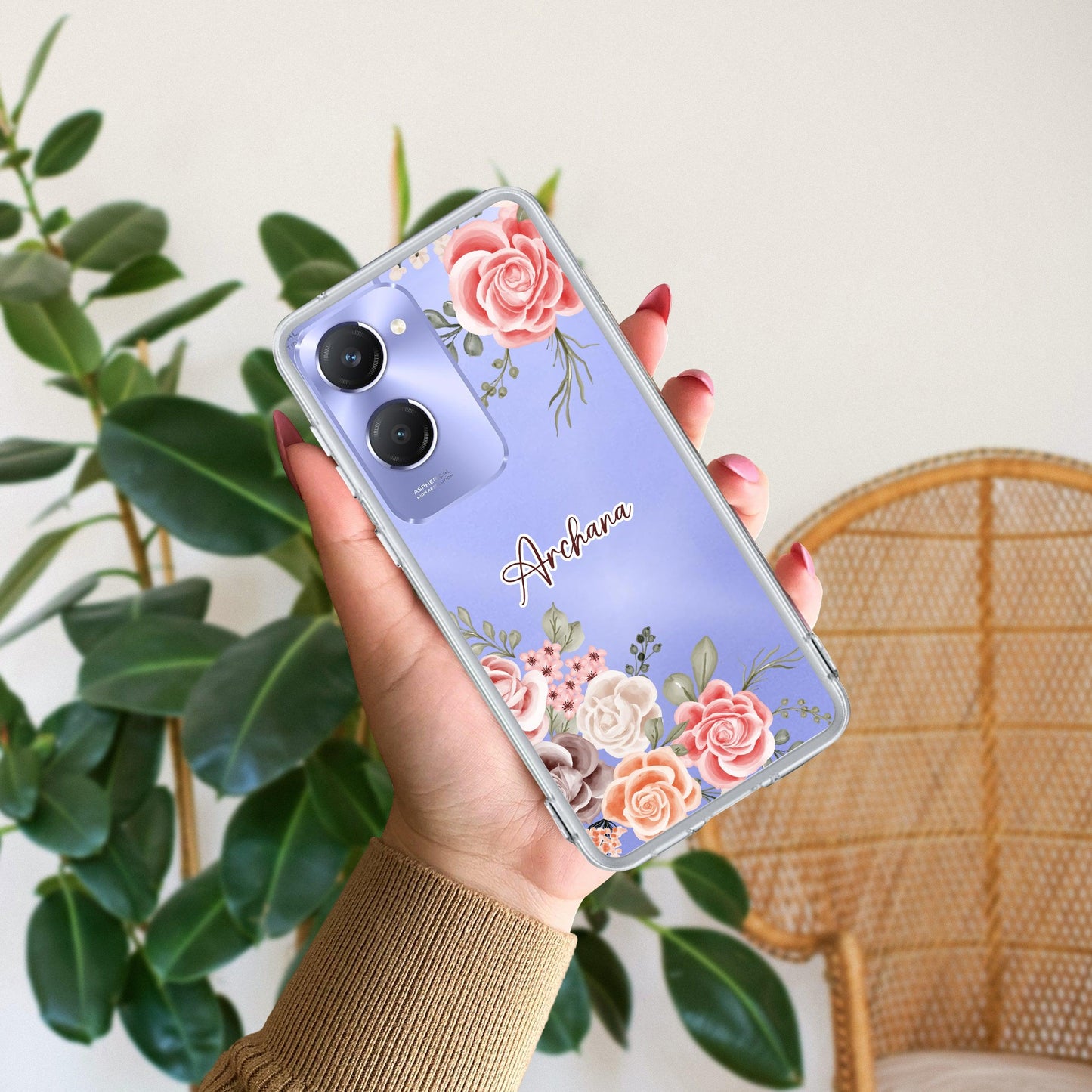 Pink Floral Transparent Silicon Case For Vivo