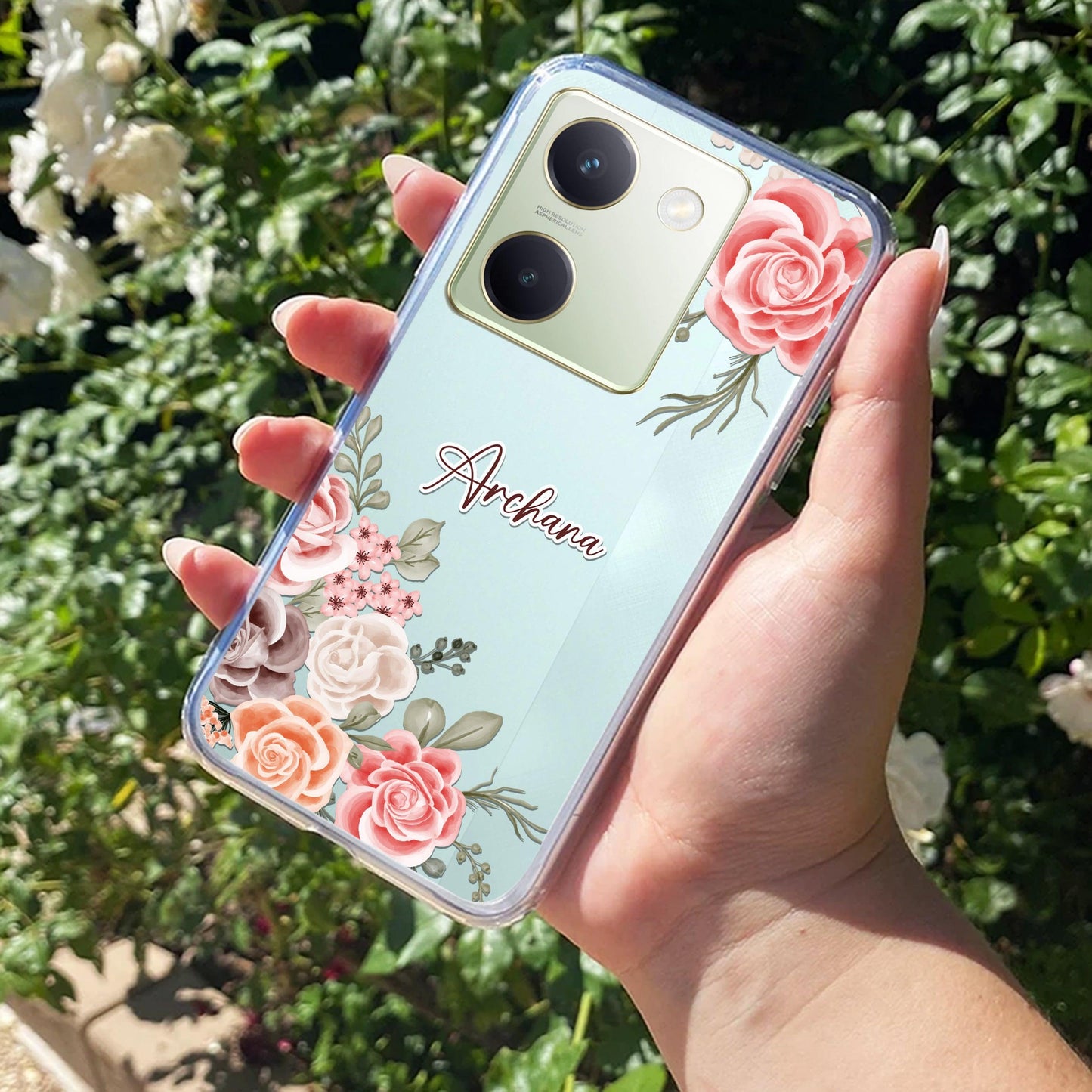 Pink Floral Transparent Silicon Case For Vivo