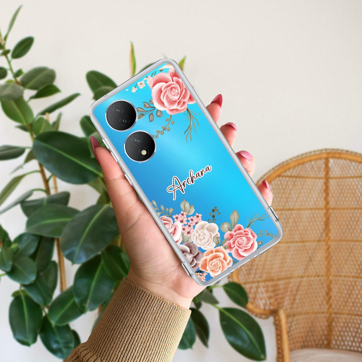 Pink Floral Transparent Silicon Case For Vivo