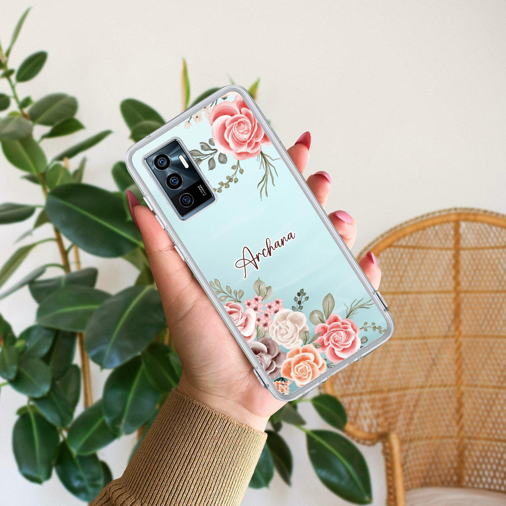 Pink Floral Transparent Silicon Case For Vivo Y75 4G