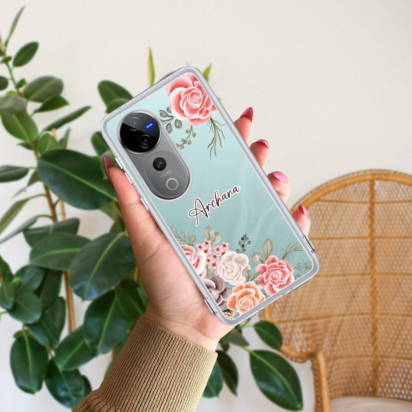 Pink Floral Transparent Silicon Case For Vivo