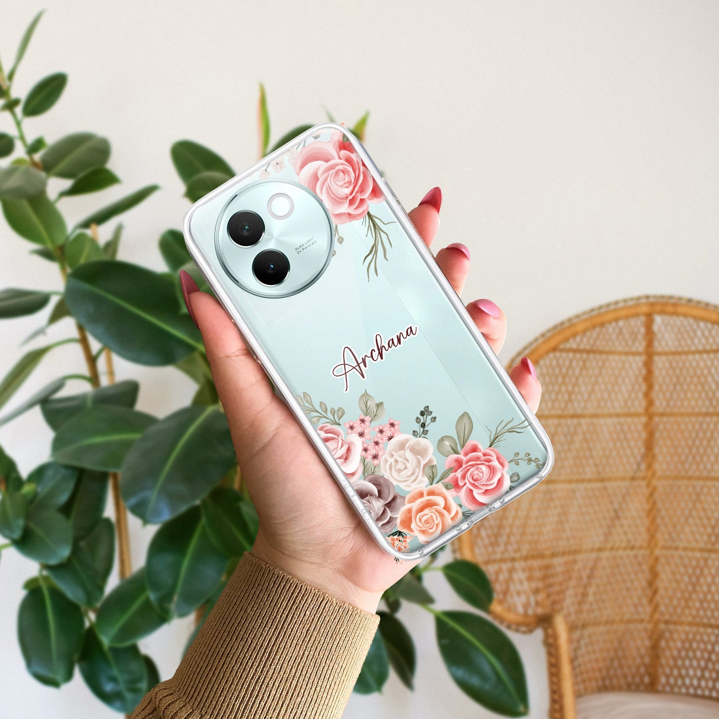 Pink Floral Transparent Silicon Case For Vivo ShopOnCliQ