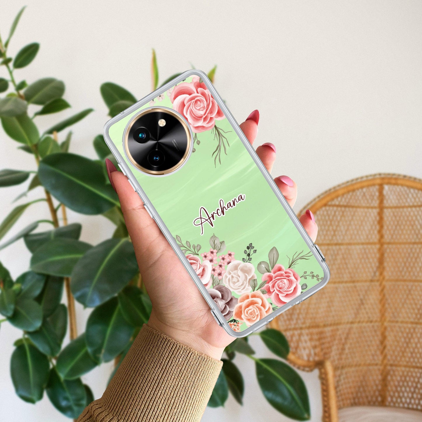 Pink Floral Transparent Silicon Case For Vivo