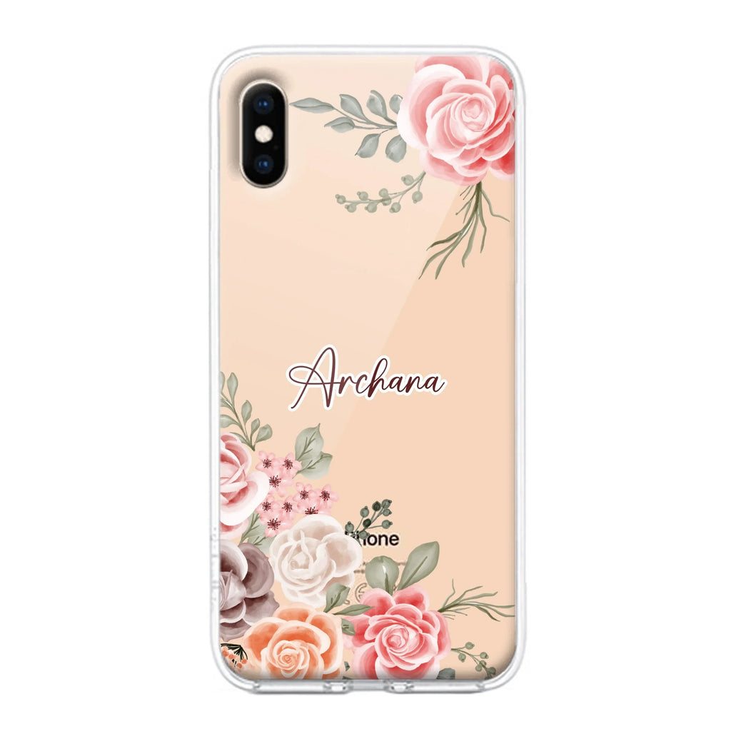 Pink Floral Transparent Silicon Case For iPhone