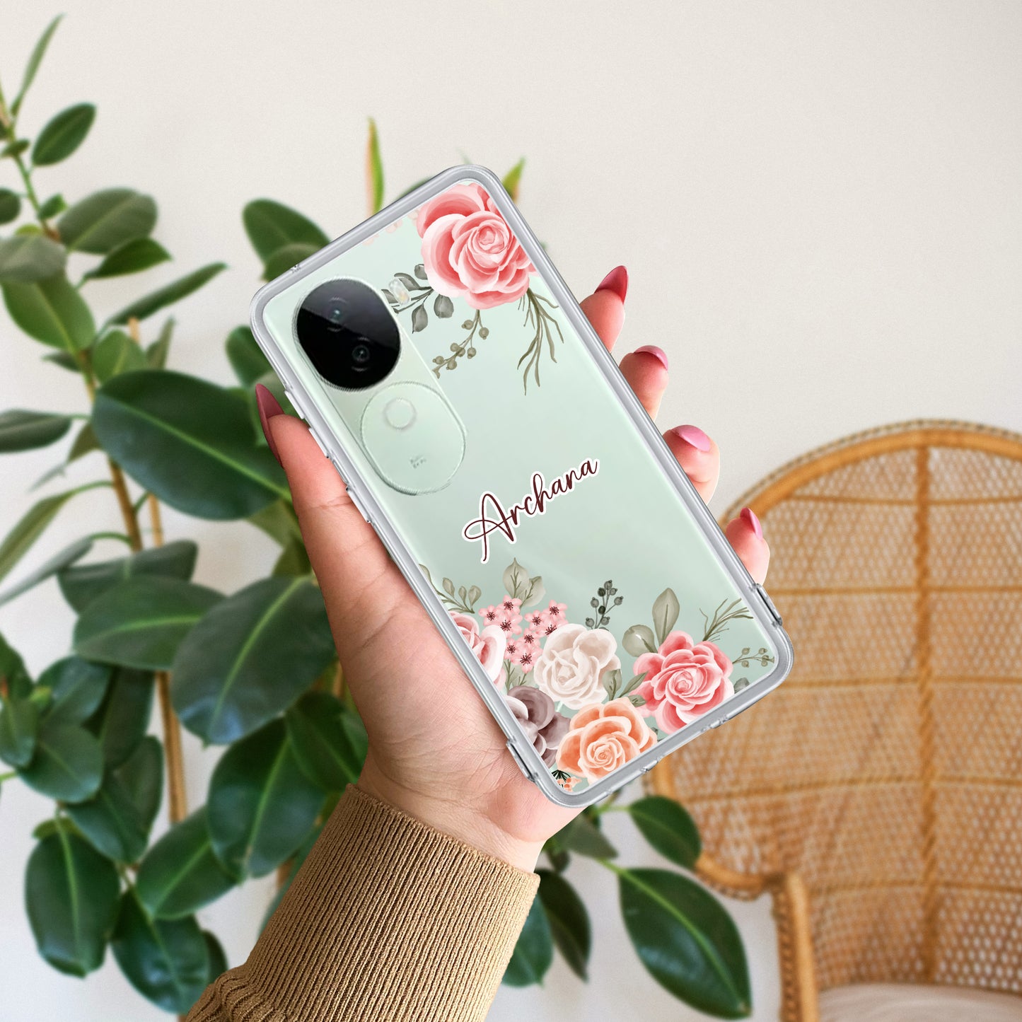 Pink Floral Transparent Silicon Case For iQOO ShopOnCliQ