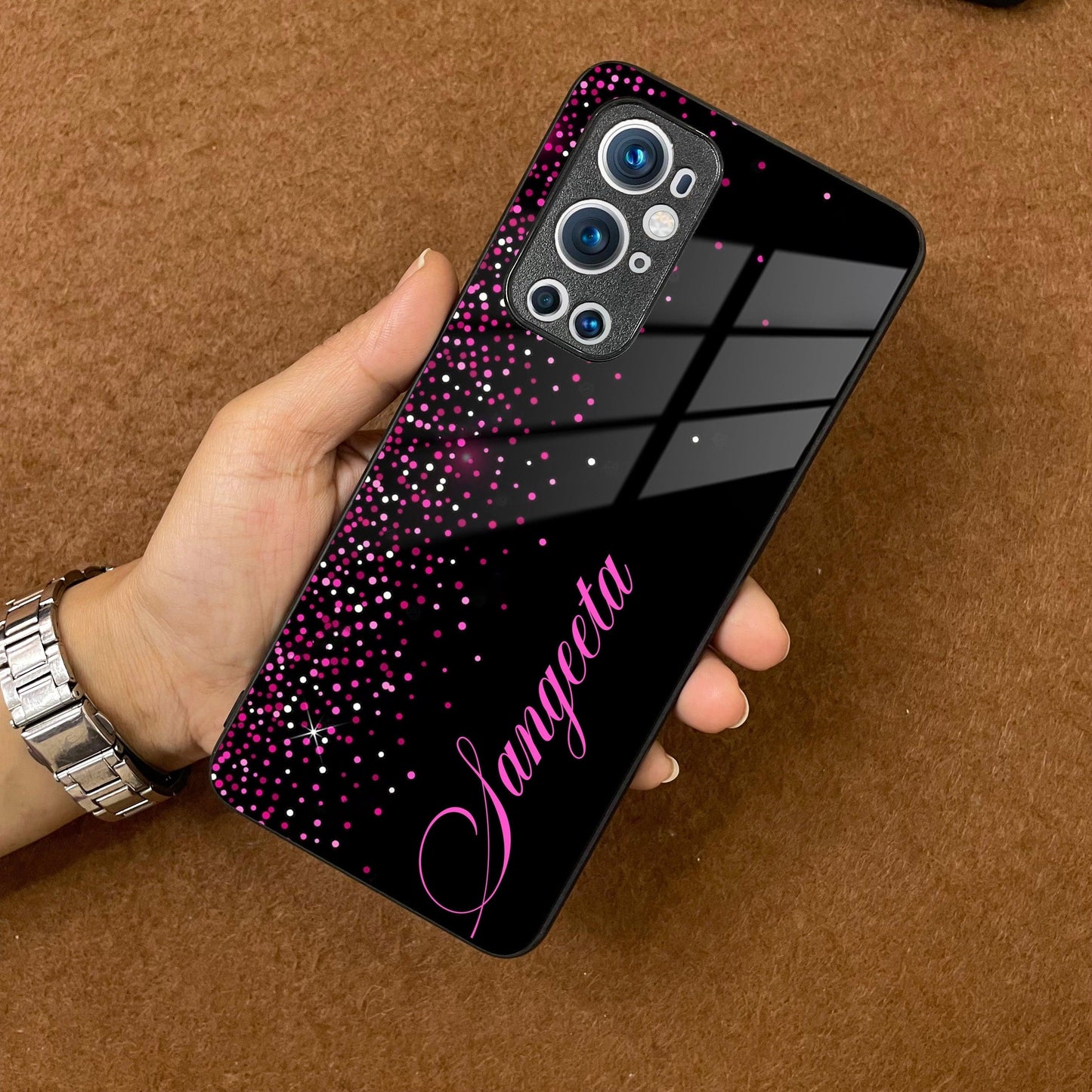 Pink Glitter Customize Glass Case Cover For Oneplus