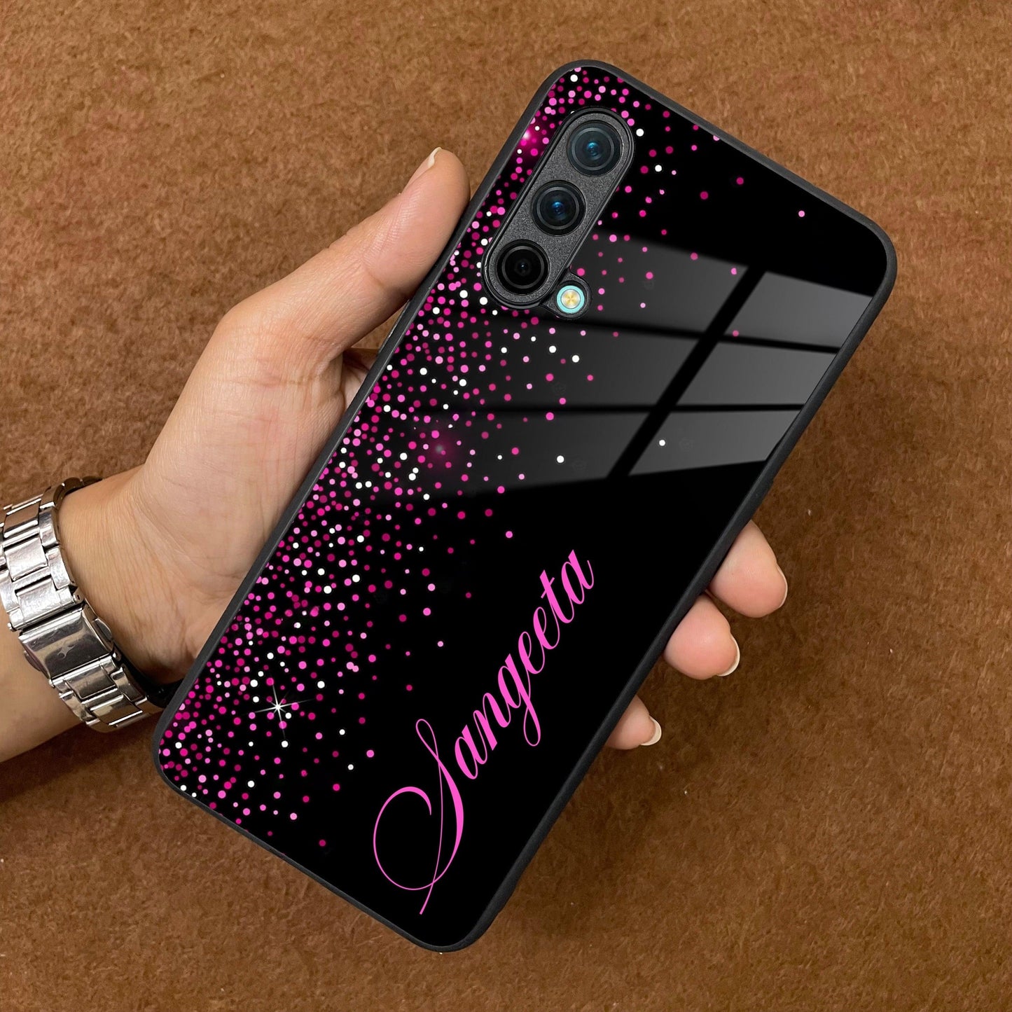 Pink Glitter Customize Glass Case Cover For Oneplus