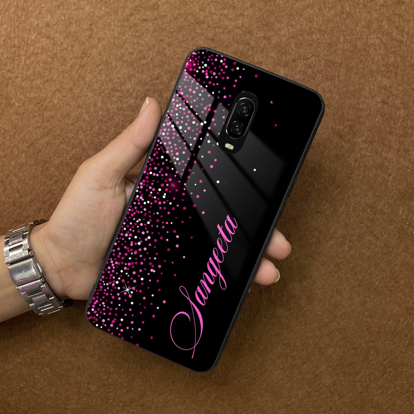 Pink Glitter Customize Glass Case Cover For Oneplus