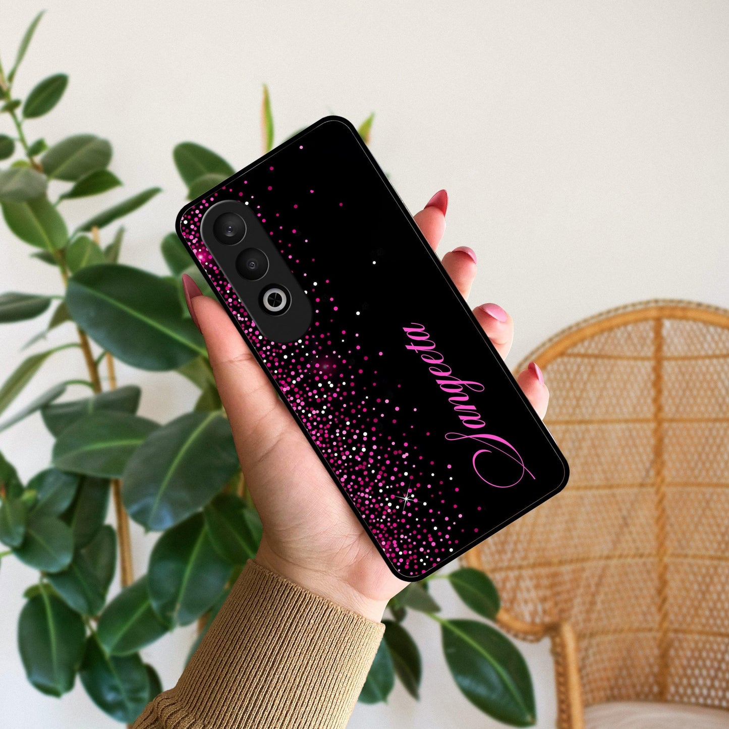 Pink Glitter Customize Glass Case Cover For Oneplus