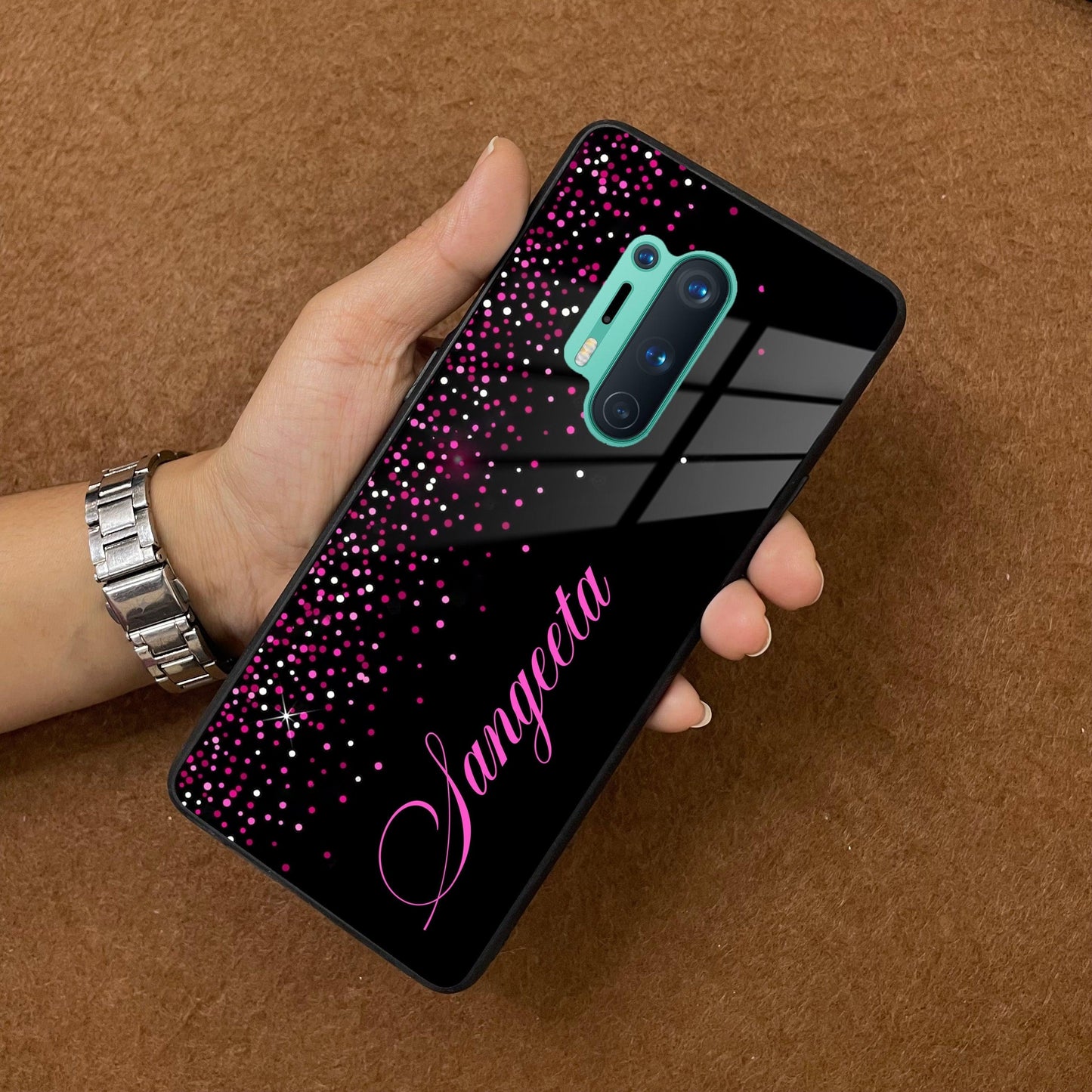 Pink Glitter Customize Glass Case Cover For Oneplus