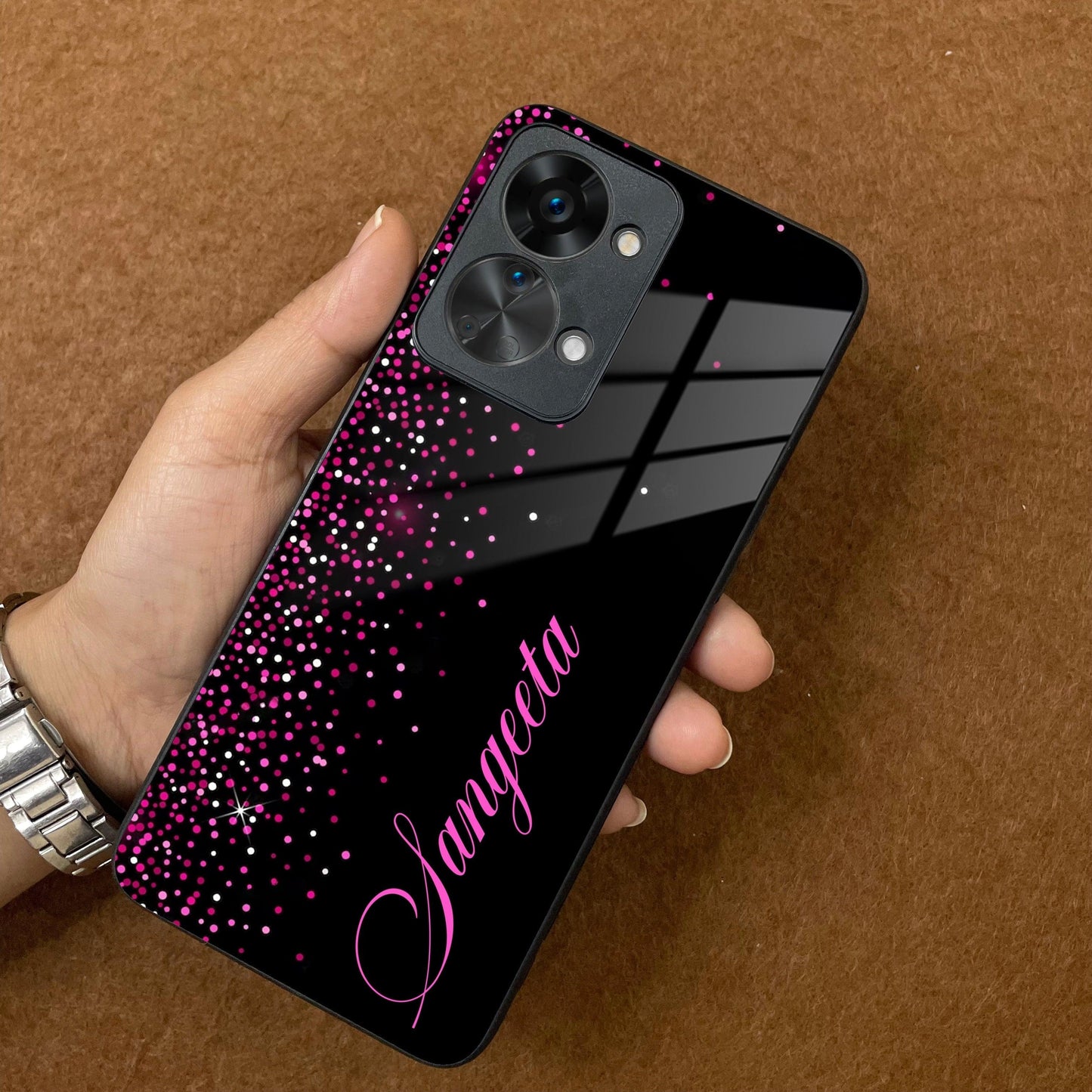 Pink Glitter Customize Glass Case Cover For Oneplus